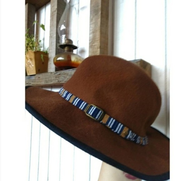 Free People Boho Wide Brim Brown Hat‎ with Beaded Band - Picture 3 of 4